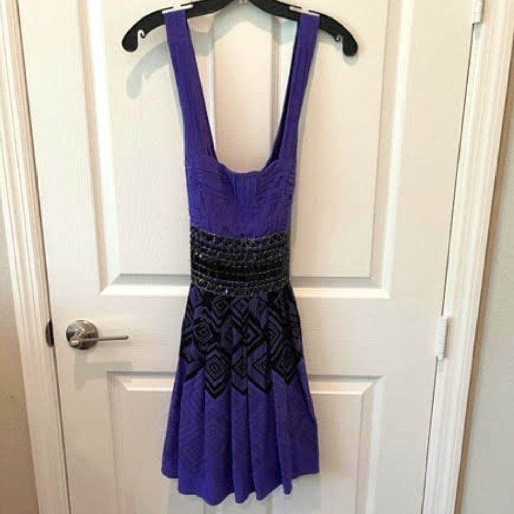Bebe Purple & Black Tribal Glam Formal Cocktail Party Dress - S